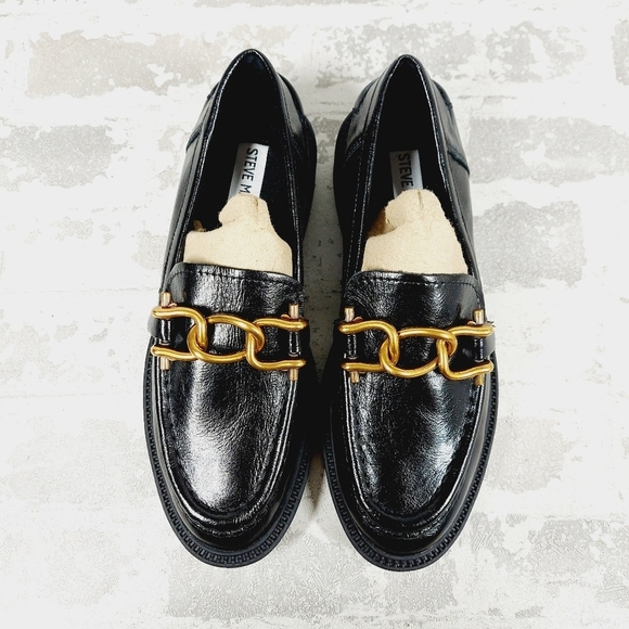NEW Steve Madden Karmine Black Leather Slip On Old Money Loafers F400 - Picture 6 of 10